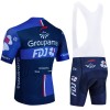 Set Fietsshirt + Korte Koersbroek 2024 Groupama FDJ Zwart Blauw